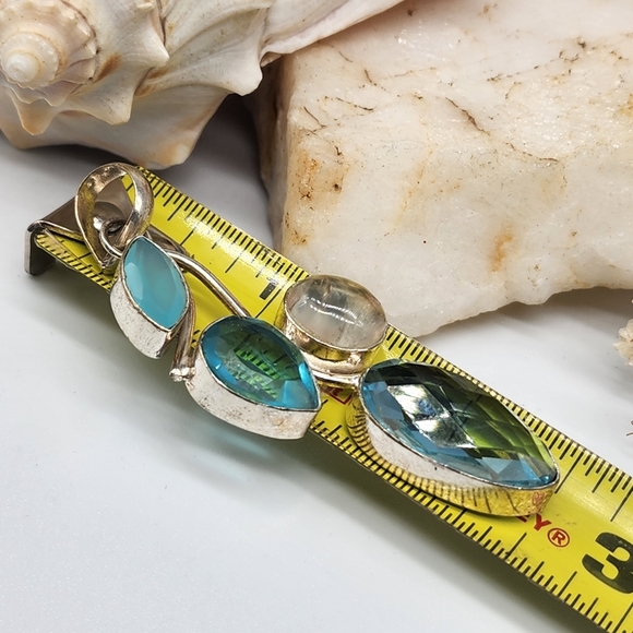 Silver 925 Pendant Blue Topaz /Natural Rutilated Quartz - Picture 5 of 7